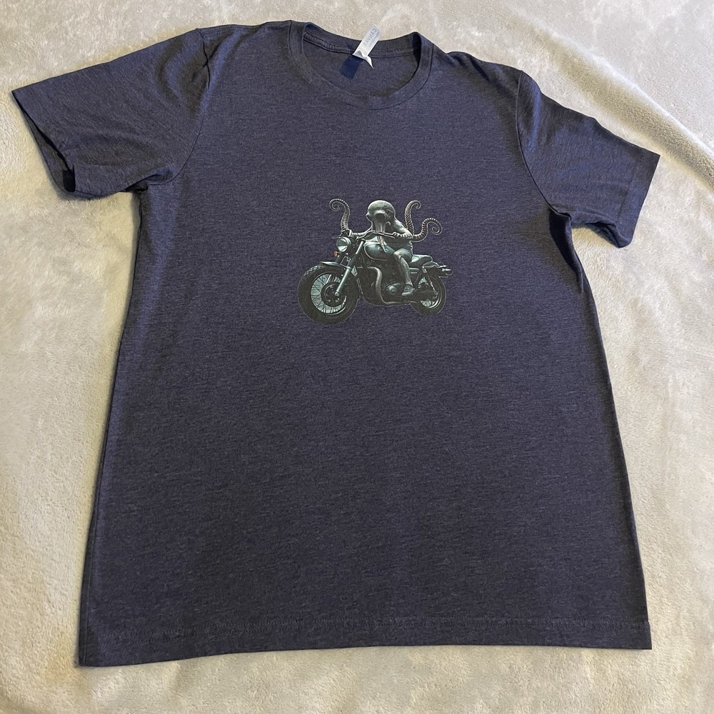 Motorcycle Shirt Men Large‎ Blue Graphic Lightweight Workout Streetwear Gym Tee